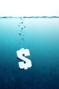 sinking dollar symbol, 3d render